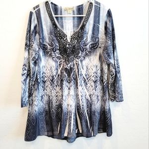 Live and Let Live Black & White Blouse Top Women's Size XL